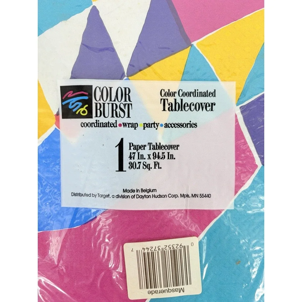 Vintage Color Burst Paper Table Cover Masquerade Abstract 90s Tablecloth New